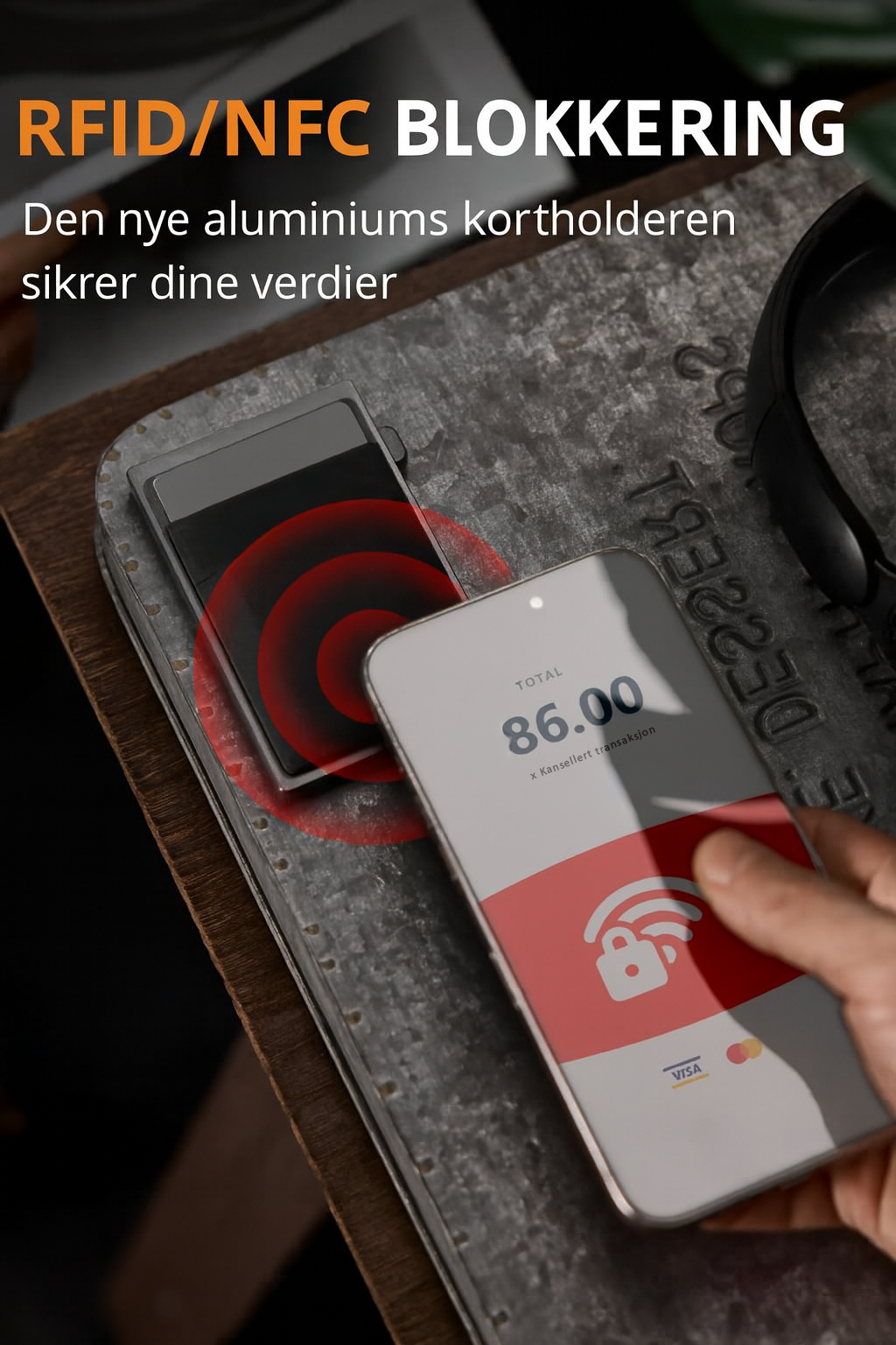 Prymo GRIP aluminium kortholder med RFID/NFC blokkering for sikker oppbevaring av kort og verdier.